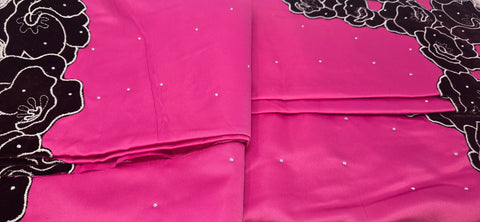 Stoned Satin Fabric with Velvet Applique Border