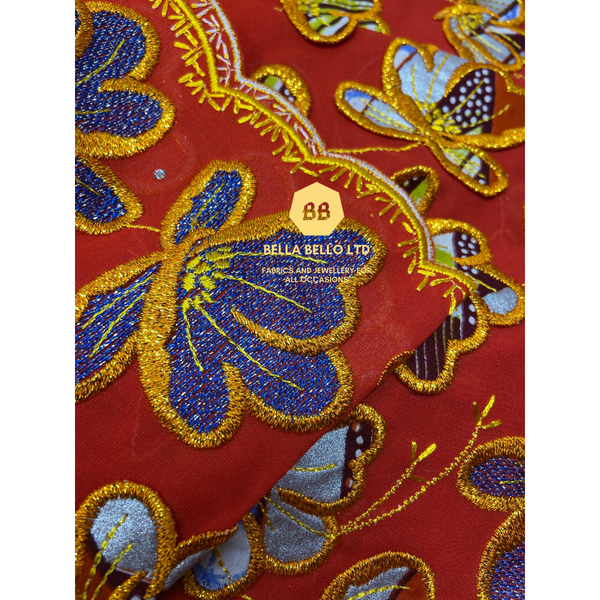 HKG Voile Lace with Vlisco Embroidered Ankara Butterfly Motif