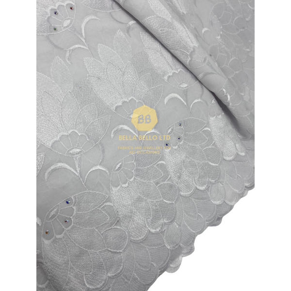 Premium White Voile - Stoned Flower Design