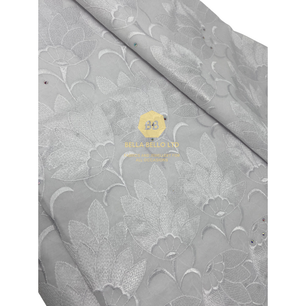 Premium White Voile - Stoned Flower Design