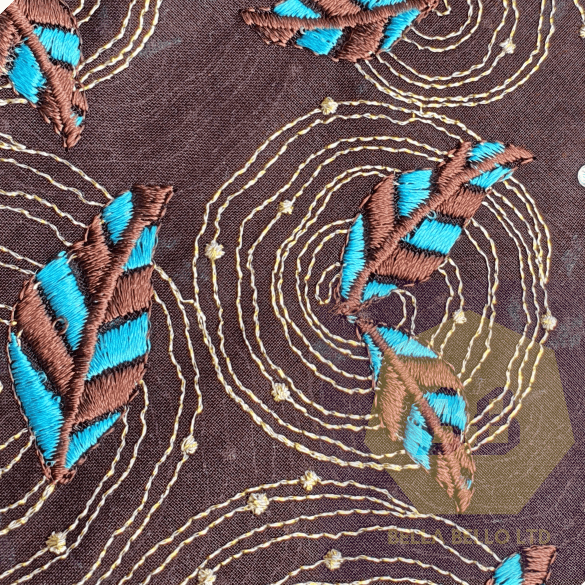 Austrian Voile Lace - Brown and Teal