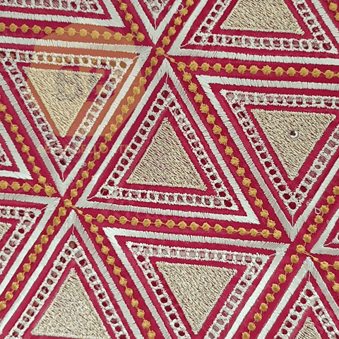 Red and Gold Austrian Lace Fabric with Triangle Design