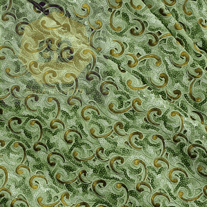 Green Lace Fabric with Emerald Sequins & Woven Chartreuse Swirls in Pale Gold